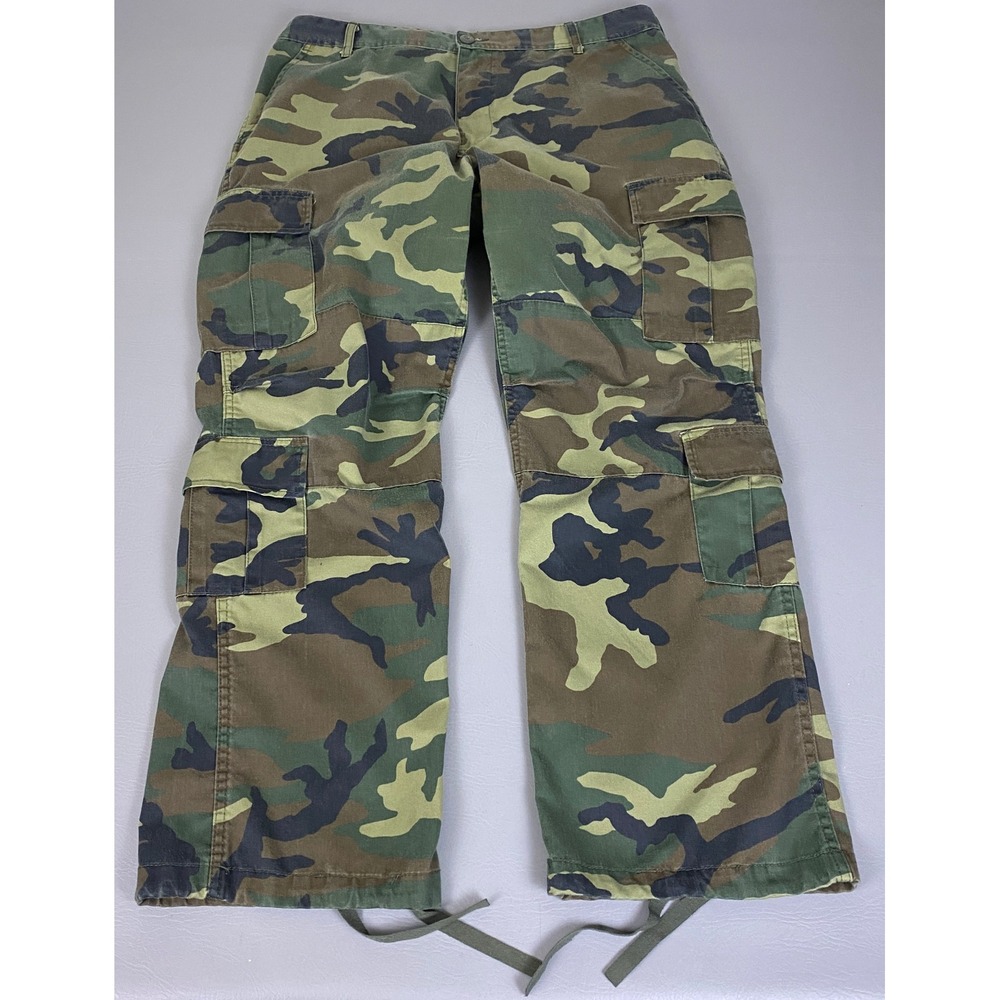 Mens Military Issue Woodland Camo BDU Cargo Pants Large Regular 37x30 35-39